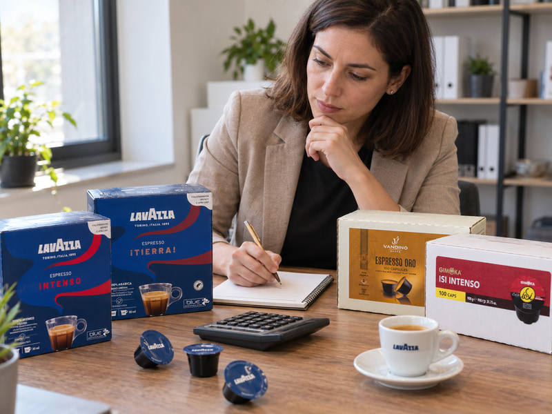 Офис мениджър сравнява оригинални и съвместими Lavazza Blue капсули и текущия разход