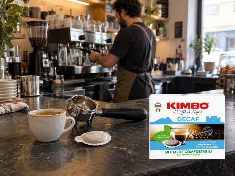 Kimbo Decaffeinato E.S.E. хартиени дози до еспресо машина в кафе бар
