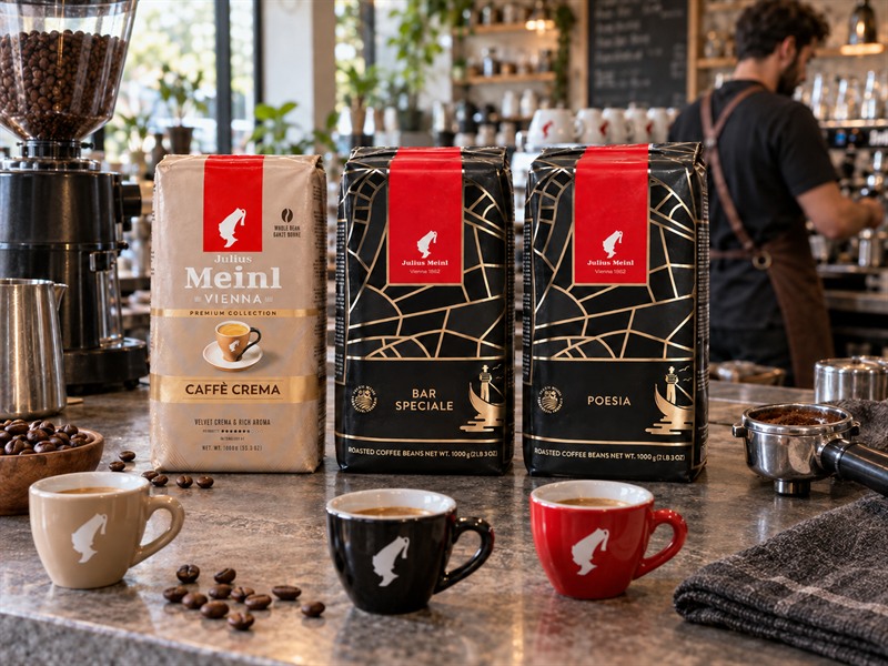Julius Meinl Caffe Crema, Bar Speciale и Poesia на професионален кафе бар с готови еспресо напитки
