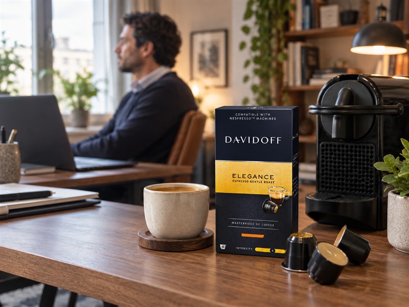 Davidoff Elegance капсули до машина за Nespresso Original в реалистичен домашен офис