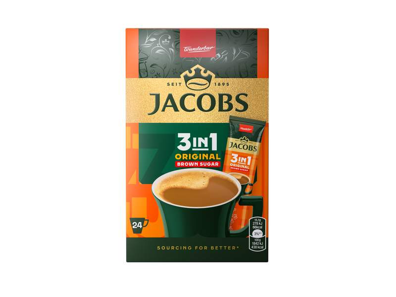 Официална опаковка Jacobs Original Brown Sugar с 24 сашета по 15,1 г