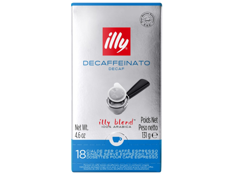 Опаковка Illy Decaffeinato с 18 хартиени кафе дози E.S.E.