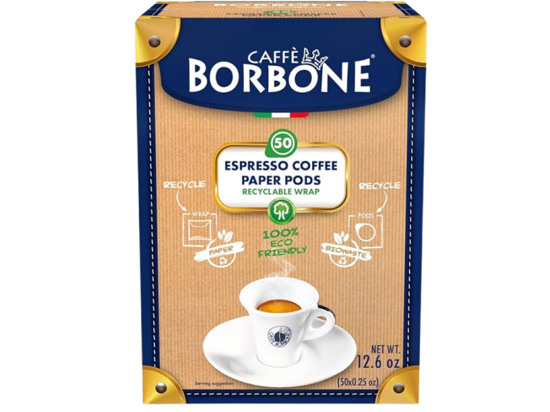 Кутия Borbone с тъмносин кант и обозначение за 50 хартиени дози кафе