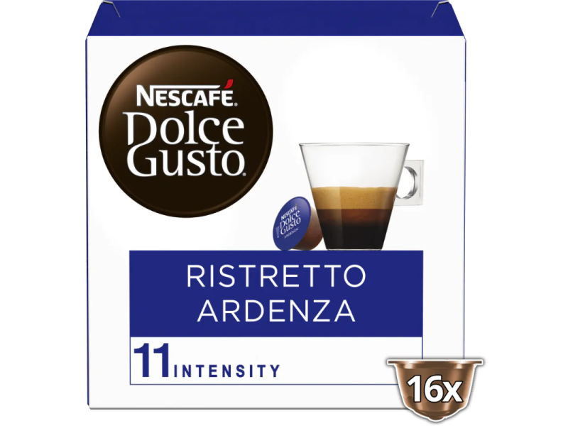 Цяла бяло-синя опаковка Nescafé Dolce Gusto Ristretto Ardenza с означение 16 капсули