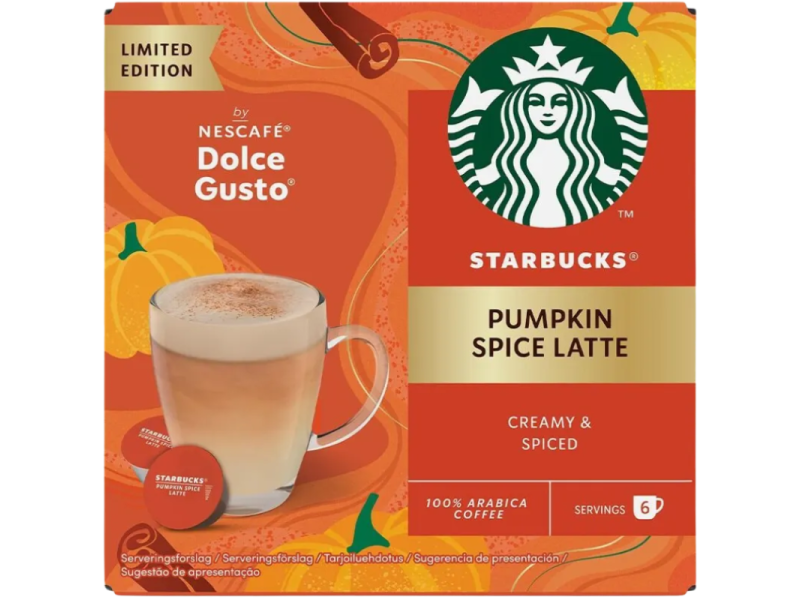 Опаковка Starbucks Pumpkin Spice Latte за Dolce Gusto с означение 6 порции