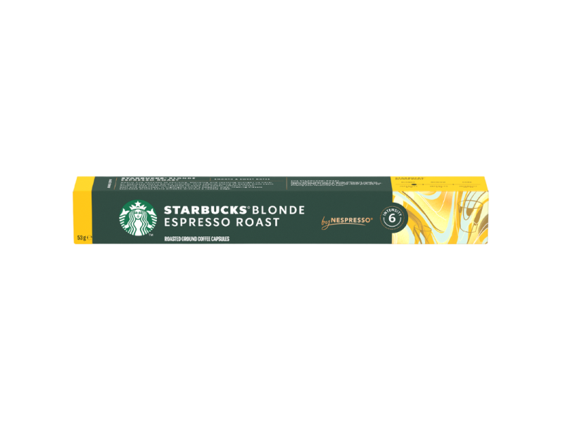 Цяла зелено-жълта опаковка Starbucks Blonde Espresso Roast by Nespresso