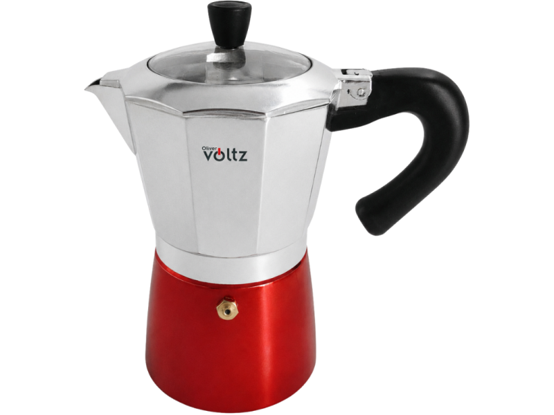 Сиво-червена кафеварка Voltz OV51173H6 с черна дръжка и капак