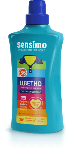 Течен перилен препарат Sensimo цветни тъкани, 900мл=36п