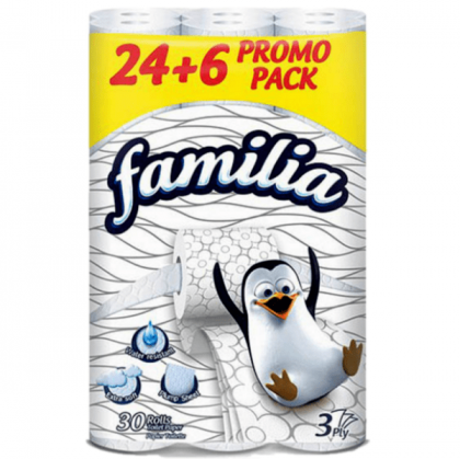 Тоалетна хартия Familia бяла, 24+6 ролки