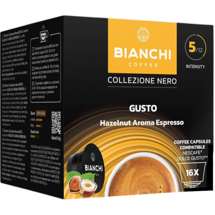 Кафе капсули Bianchi Gusto Hazelnut Aroma Espresso съвместими с Dolce Gusto, 16бр.