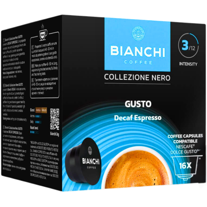 Кафе капсули Bianchi Gusto Decaf Espresso съвместими с Dolce Gusto, 16бр.