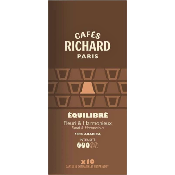 Кафе капсули Cafes Richard Equilibre Balance съвместими с Nespresso, 10 капсули