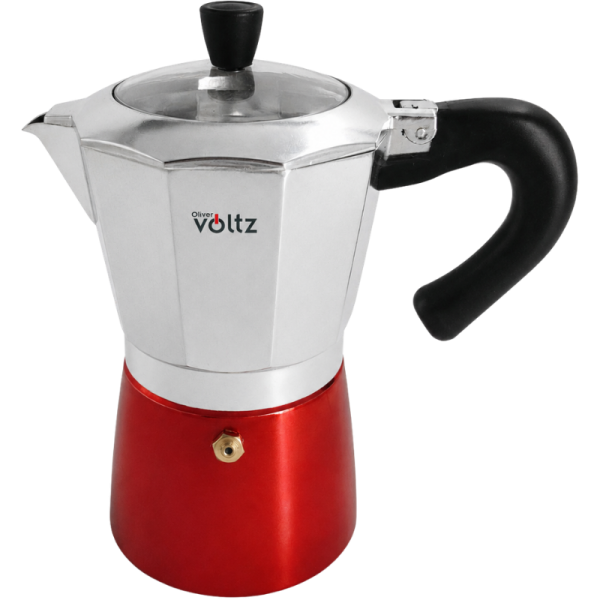 Кубинска кафеварка Voltz OV51173H6 за 6 чаши, Алуминий сив-червен