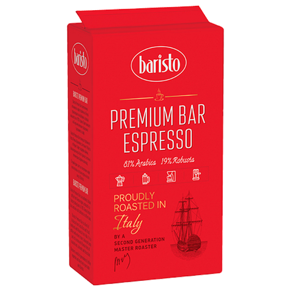 Мляно кафе Baristo Premium Bar Espresso, 0.250 кг, 81% Арабика и 19% Робуста