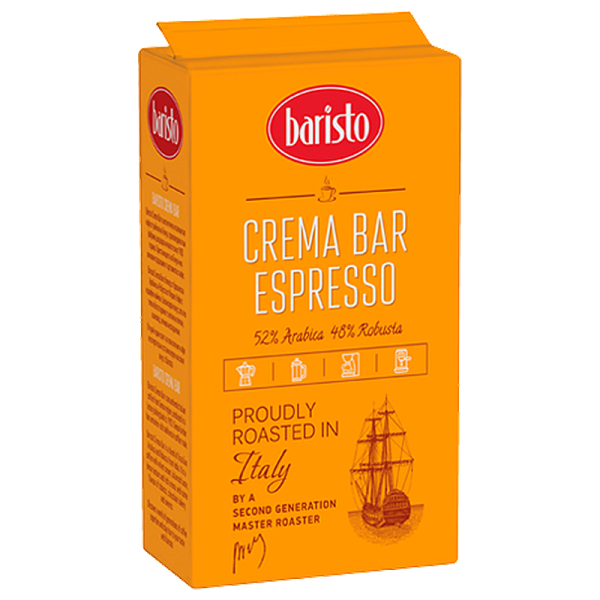 Мляно кафе Baristo Crema Bar Espresso, 0.250 кг, 52% Арабика и 48% Робуста