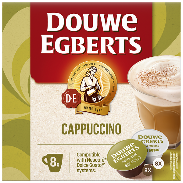 Капсули Douwe Egberts Cappuccino за Dolce Gusto, 16 бр., 8 напитки