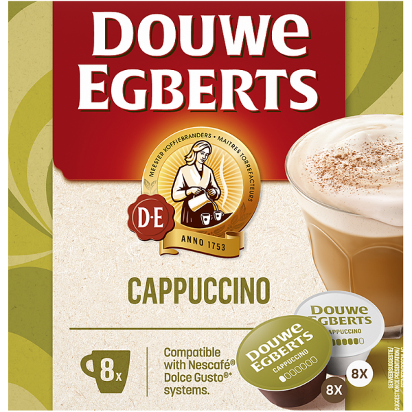 Капсули Douwe Egberts Cappuccino за Dolce Gusto, 16 бр., 8 напитки