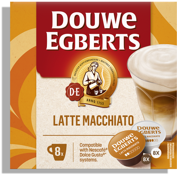 Кафе капсули Douwe Egberts Latte Macchiato за Dolce Gusto, 16 бр., 8 напитки
