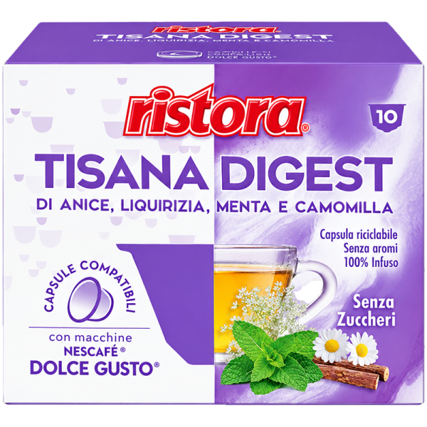 Чай капсули Ristora Tisana Digest Dolce Gusto, кутия 10 бр., билкова тисана без захари