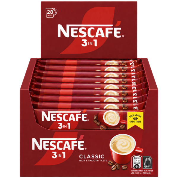 Разтворимо кафе Nescafe 3in1 Classic 28 бр. – кутия със стикчета по 15,5 г