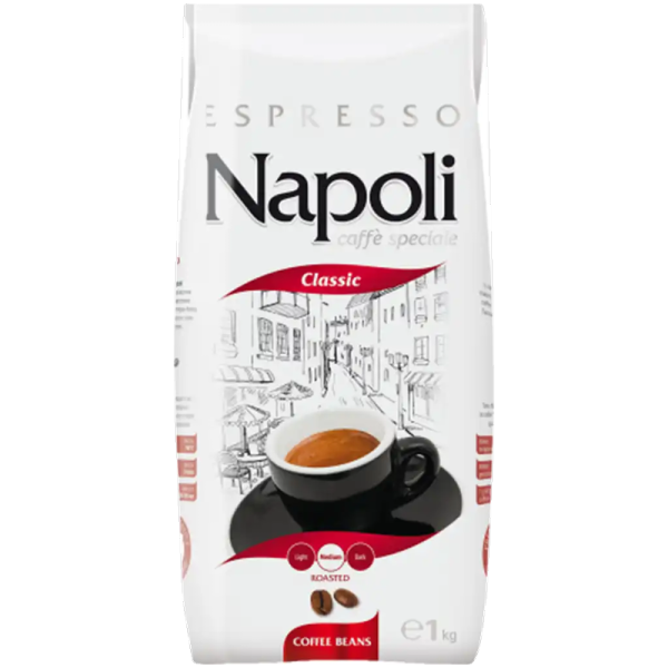 Кафе на зърна Napoli Classic 1 кг – цели печени зърна, 100% робуста, интензитет 10 от 10
