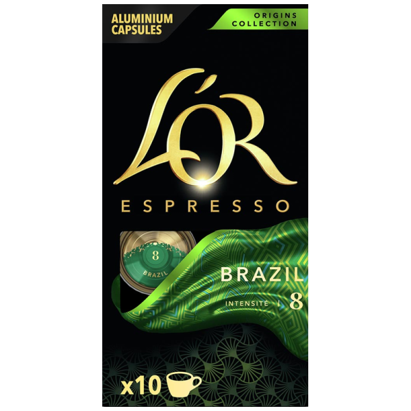 Кафе капсули L’OR Espresso Brazil за Nespresso Original, 10 бр. – предна опаковка
