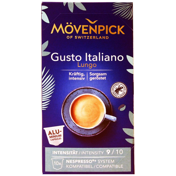 Кафе капсули Mövenpick Gusto Italiano Lungo за Nespresso Original, 10 бр. – предна опаковка