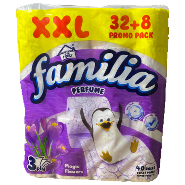 Familia Magic Flowers 32+8 — пакет 40 ролки трипластова тоалетна хартия