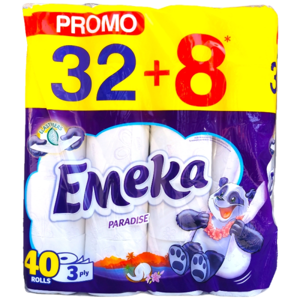 Тоалетна хартия Емека Paradise 32+8, 40 ролки, 3 пласта