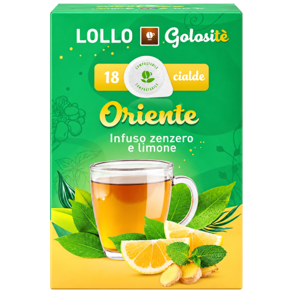 Билков чай Lollo Caffè Golositè Oriente, джинджифил и лимон, 18 дози E.S.E. 44 мм
