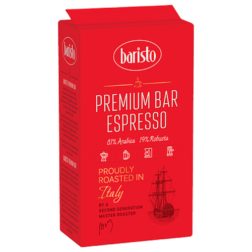 Мляно кафе Baristo Premium Bar Espresso, 0.250 кг, 81% Арабика и 19% Робуста