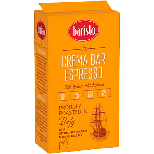 Мляно кафе Baristo Crema Bar Espresso, 0.250 кг, 52% Арабика и 48% Робуста