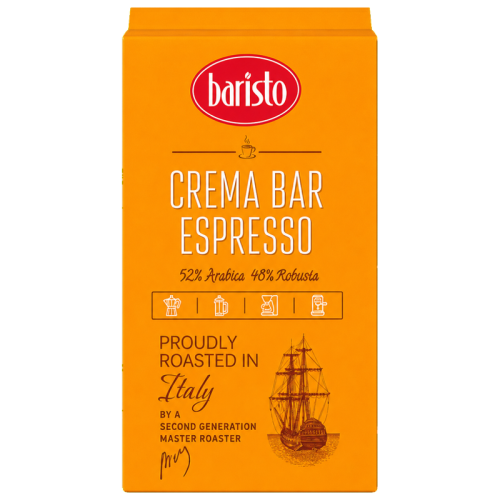 Мляно кафе Baristo Crema Bar Espresso, 250 г, 52% Арабика и 48% Робуста