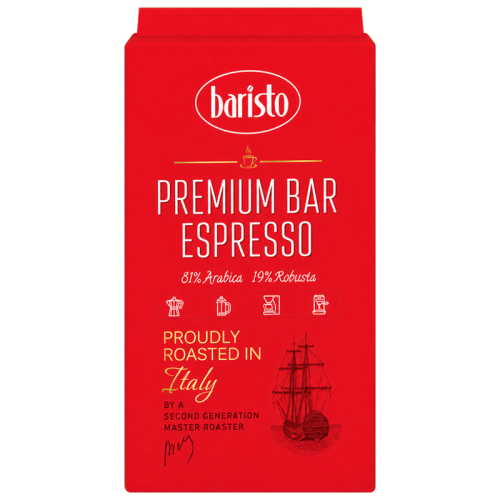 Мляно кафе Baristo Premium Bar Espresso, 250 г, 81% Арабика и 19% Робуста