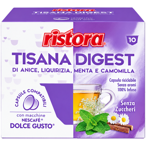 Чай капсули Ristora Tisana Digest Dolce Gusto, кутия 10 бр., билкова тисана без захари