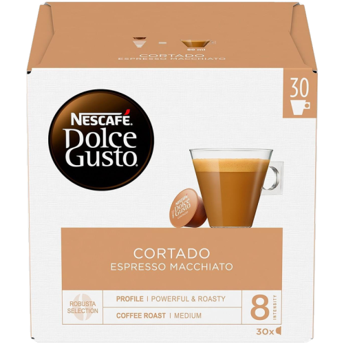 Кафе капсули Dolce Gusto Cortado 30 бр. – еспресо макиато с мляко, кутия 189 г