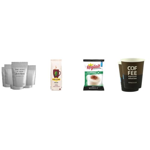 Офис пакет: 2 кг кафе на зърна Dolce Crema + шоколад Caprimo + мляко Regilait + 200 чаши
