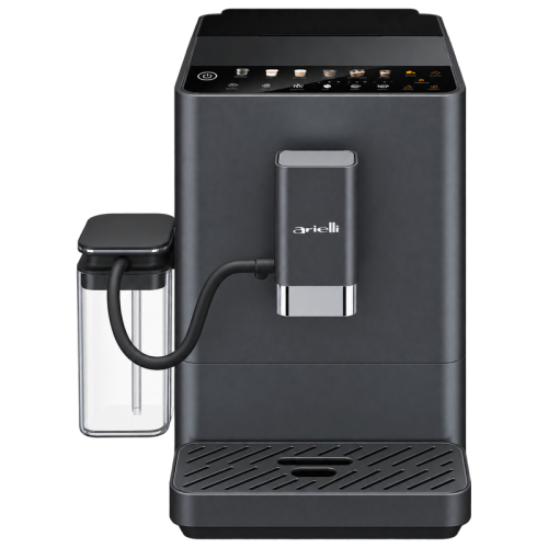 Кафеавтомат Arielli AAE-1420 LATTE, черен, фронтален изглед с кана за мляко