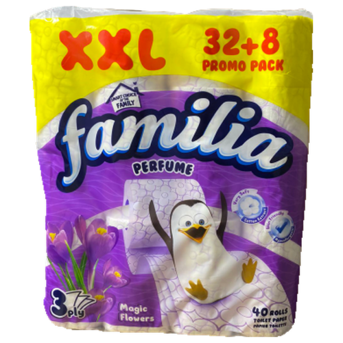 Familia Magic Flowers 32+8 — пакет 40 ролки трипластова тоалетна хартия