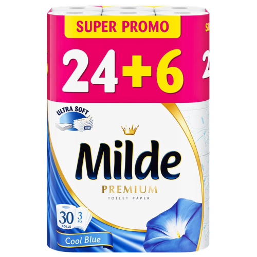 Тоалетна хартия Milde Cool Blue, 24+6 ролки